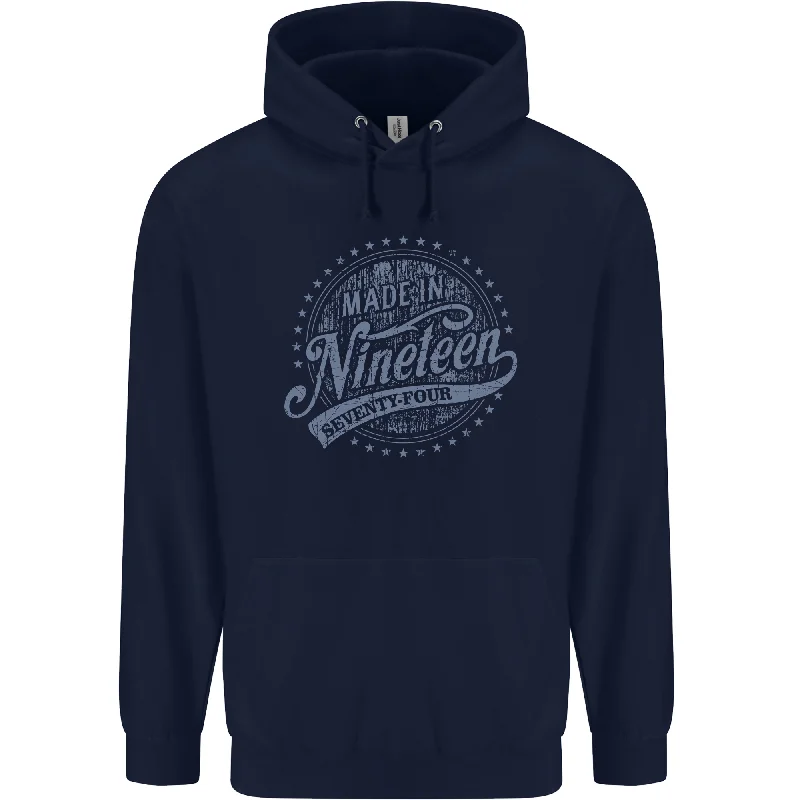 Anniversary Sale Distressed 50th Birthday Made In 1974 Mens 80% Cotton Hoodie Navy Blue Anniversary Sale Distressed 50th Birthday Made In 1974 Mens 80% Cotton Hoodie Navy Blue