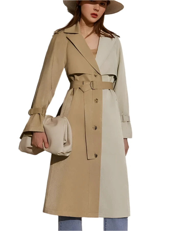 Instant Discount Women's Lapel Patchwork Trench Coat