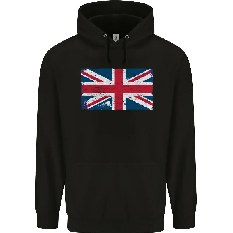 Epic Deals Distressed Union Jack Flag Great Britain Mens 80% Cotton Hoodie