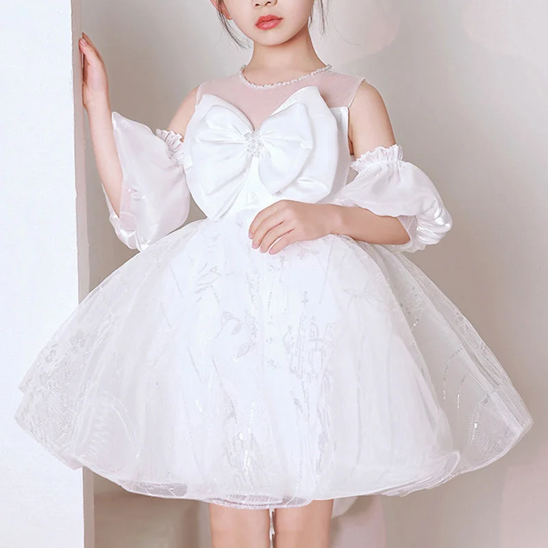 Instant Discount Flower Girl Dress Girl Baptism Bow-knot Fluffy Birthday Party Cake Formal Dress