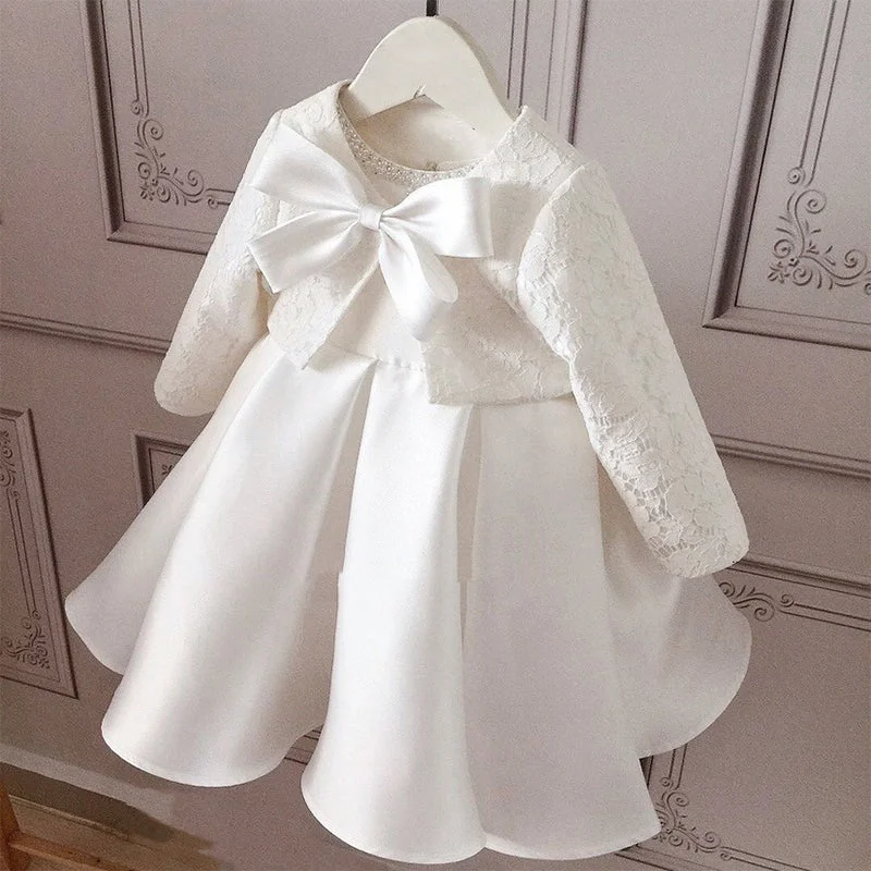 Limited Availability Baby Girl White Two-Piece Lace Texture Christening Dress