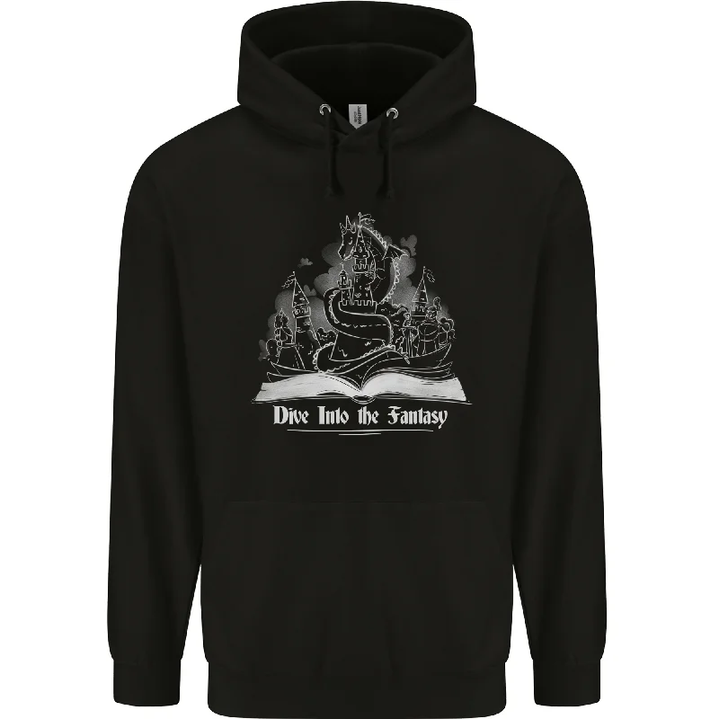 Huge Discounts Dive into Fantasy Book Reading Bookworm Dragon Mens 80% Cotton Hoodie