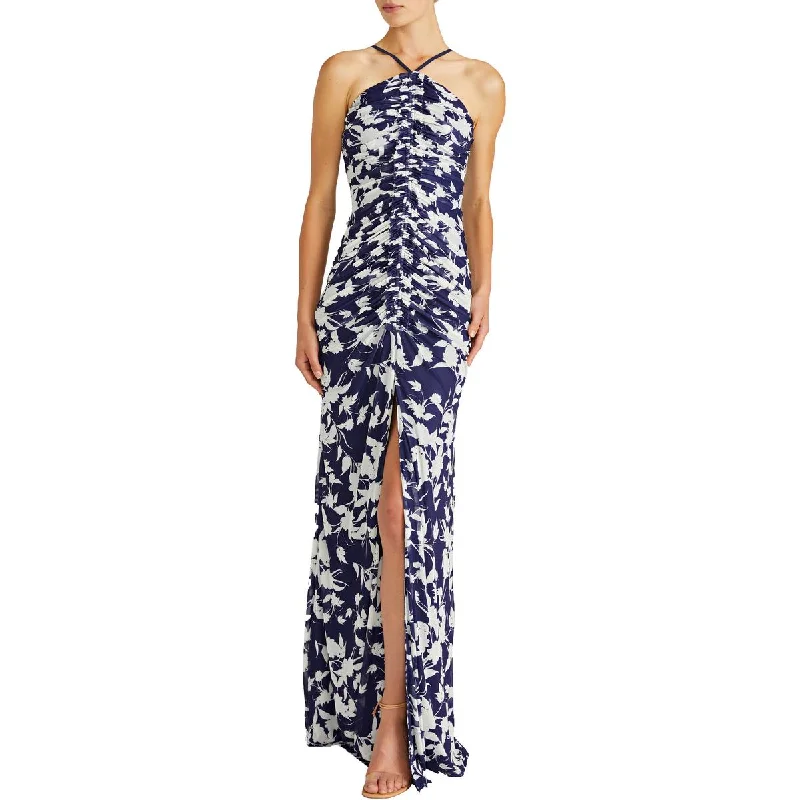 ML Monique Lhuillier Womens Ruched Full Length Evening Dress