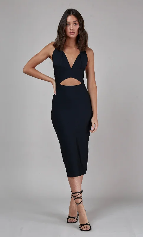 Weekend Special Black Bandage Cut Out Midi Dress