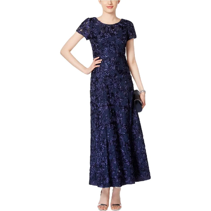 Alex Evenings Womens Sequined Rosette Evening Dress