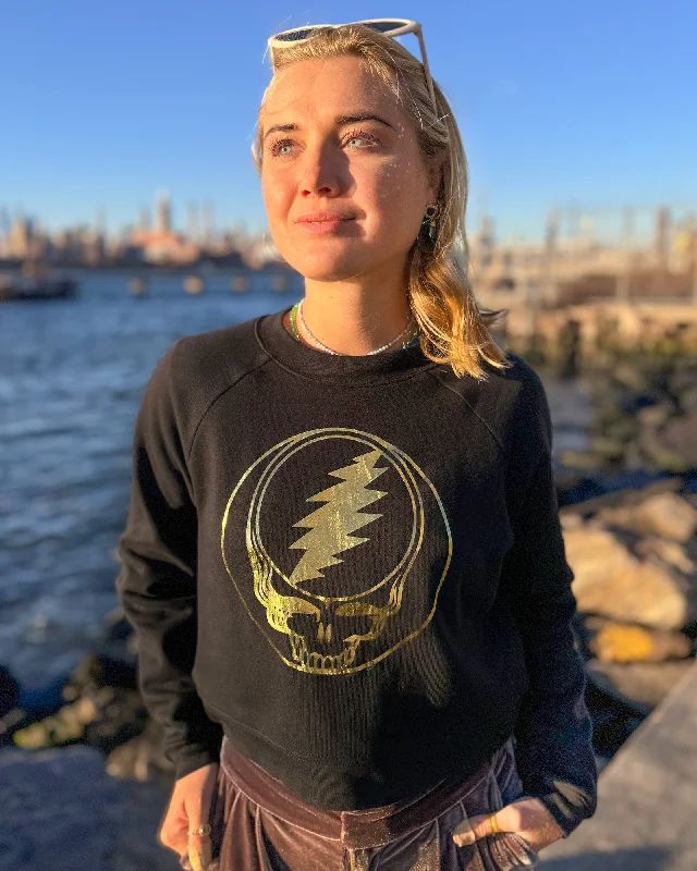 Don't Wait Grateful Dead Women's Steal Your Face Crop Fleece Raglan