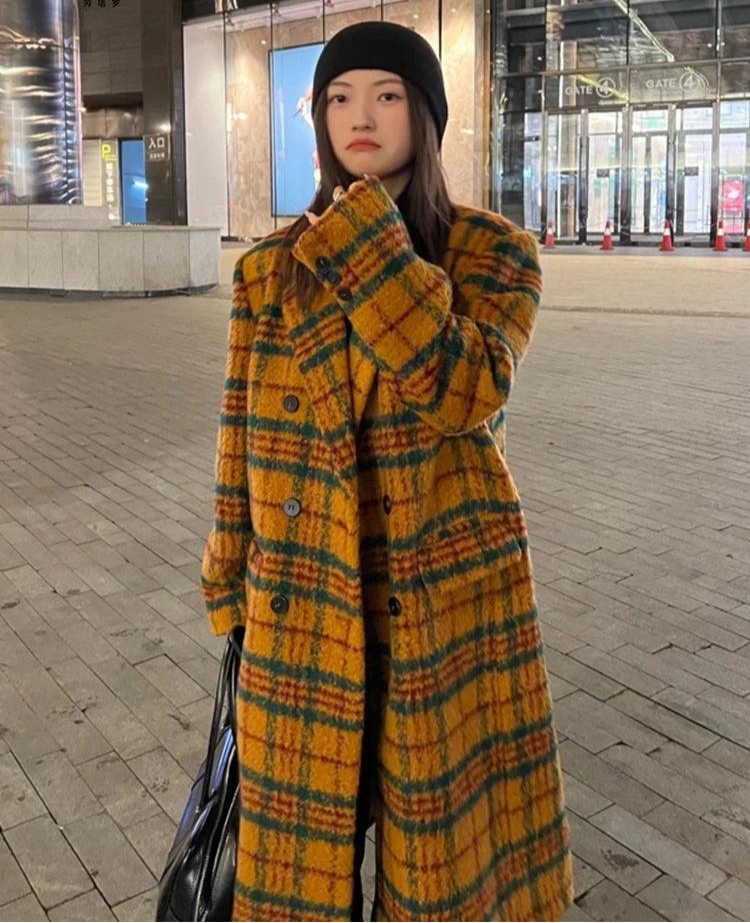 Don't Wait Women's Retro Plaid Trench Overcoat