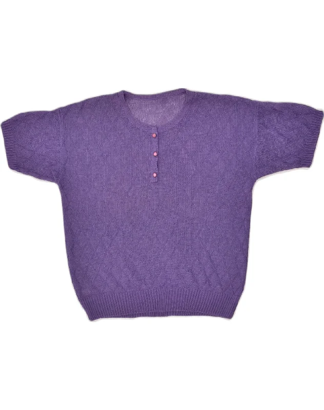 Act Fast VINTAGE Womens Short Sleeve Boat Neck Jumper Sweater UK 18 XL Purple