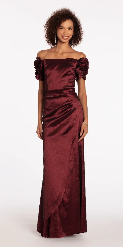 Taffeta Ruffle Off the Shoulder Trumpet Dress