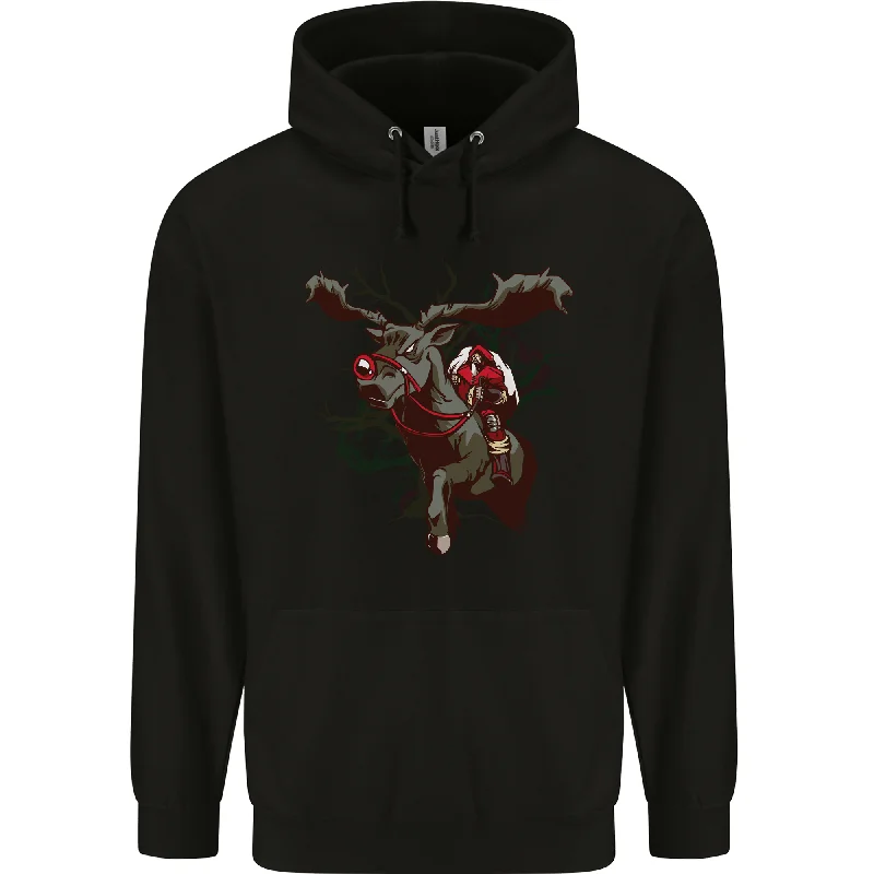 Stock Up and Save Dark Santa Riding Rudolph Christmas Xmas Mens 80% Cotton Hoodie