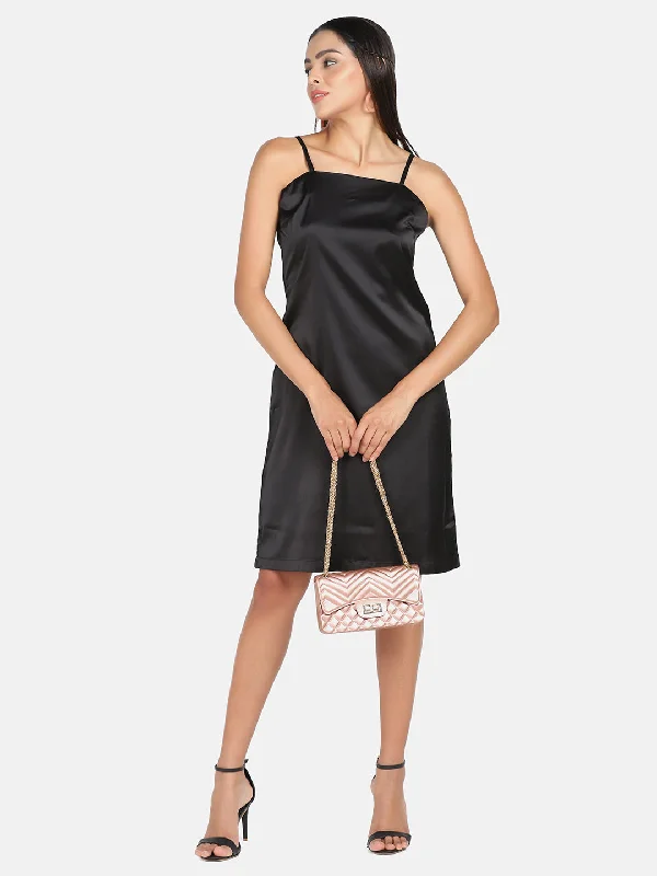 Reduced Prices Satin Spaghetti  Dress - Black