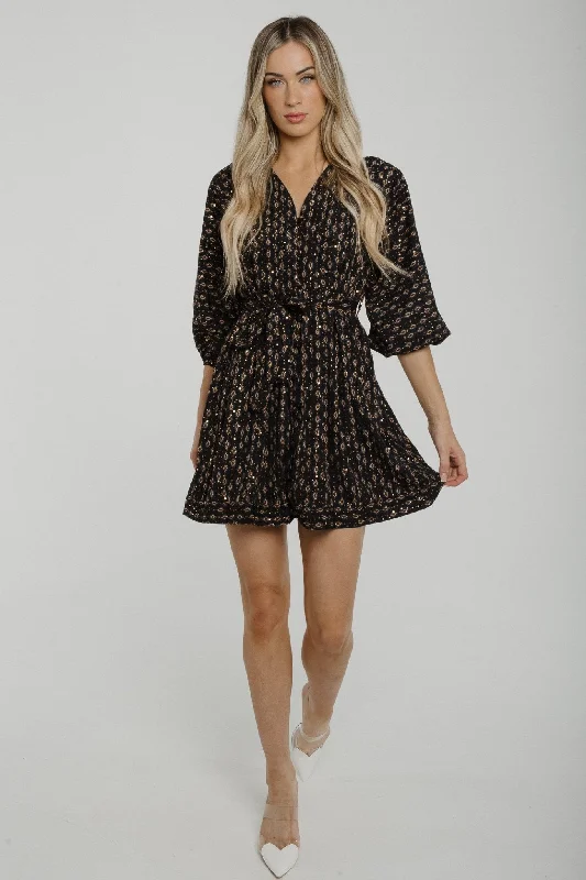New Markdowns Becca Gold Print Belted Dress In Black