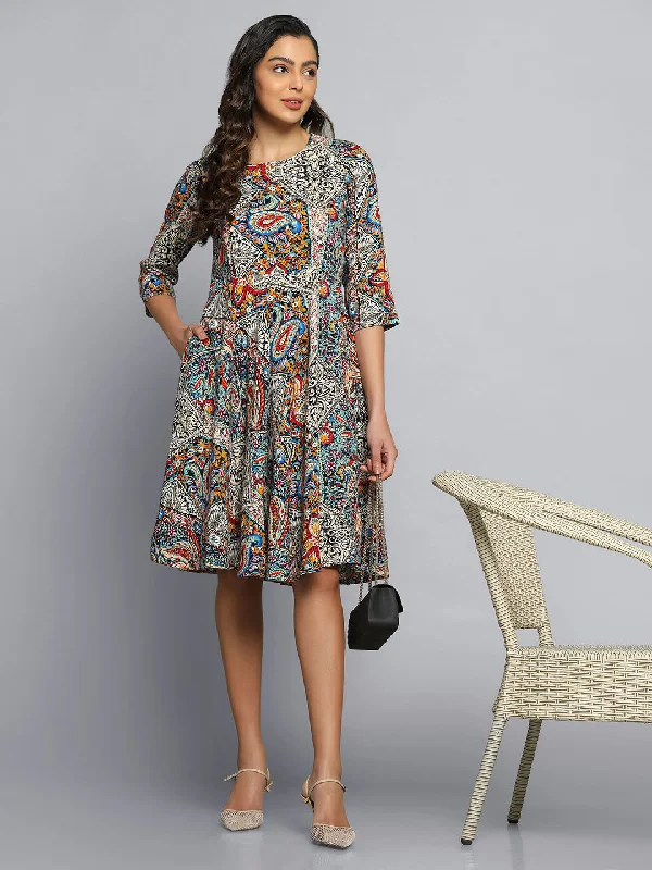 Shop and Save Printed Multicolor Flare Dress