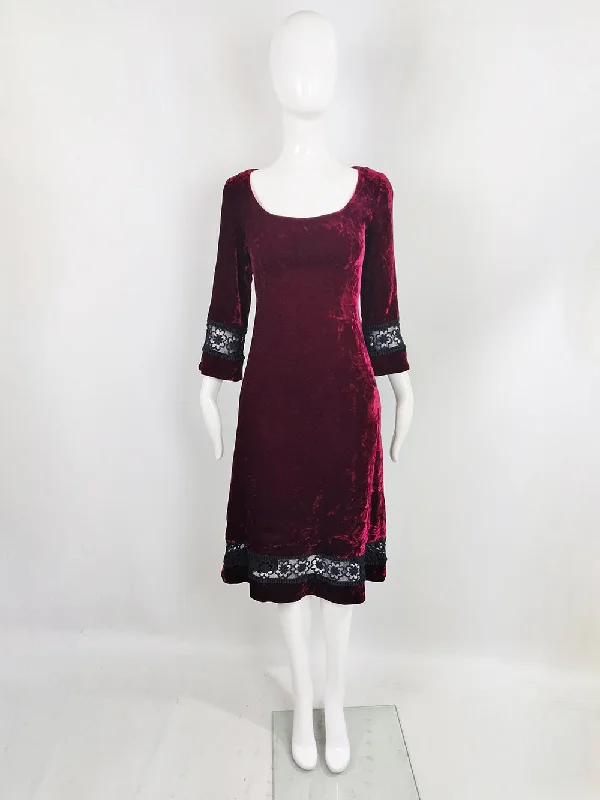 Hurry In Roter Couture Vintage Wine Red Crushed Velvet Dress, 1970s