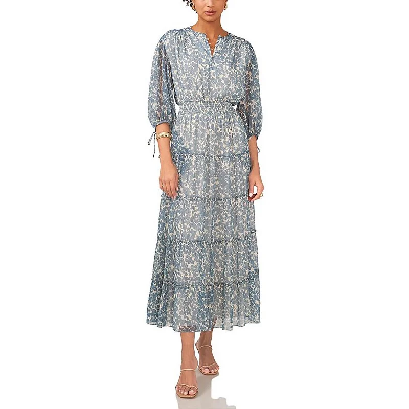 1.State Womens Printed Pin Tucked Maxi Dress