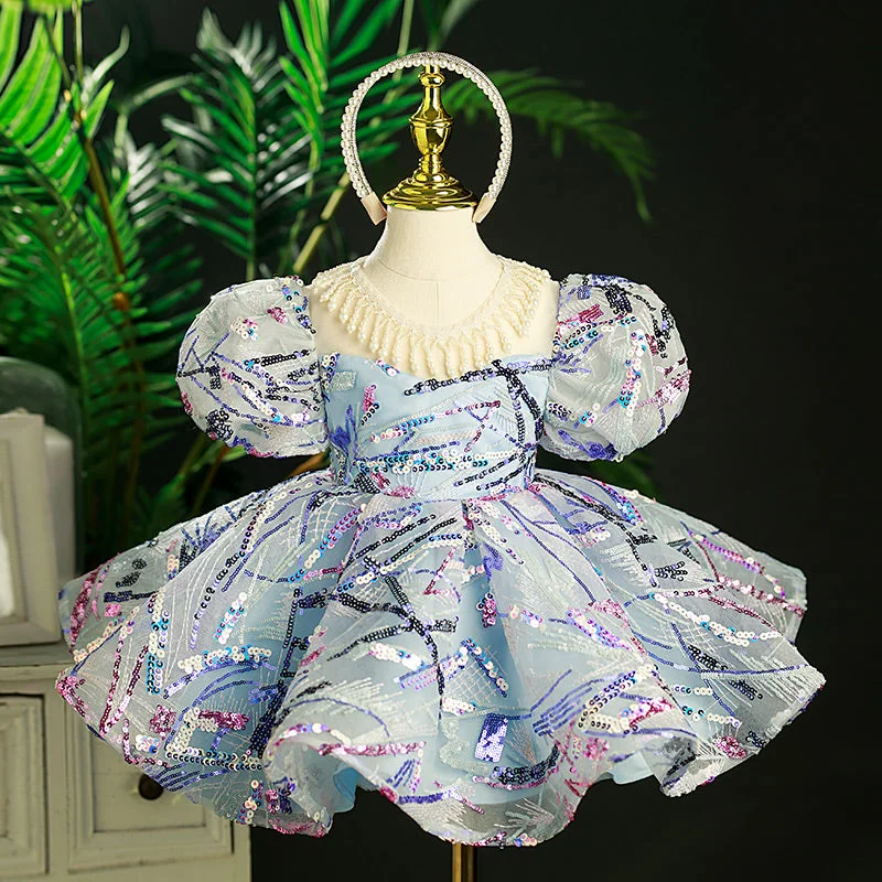 Price Rollback Flower Girl Dress Toddler Princess Dress Summer Sequins Beadwork Puffy Birthday Party Dress