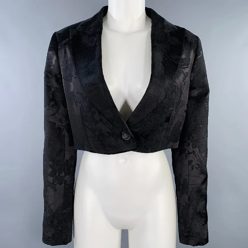 Savings Event ERDEM Size 8 Black Wool Blend Floral Peak Lapel Jacket Blazer