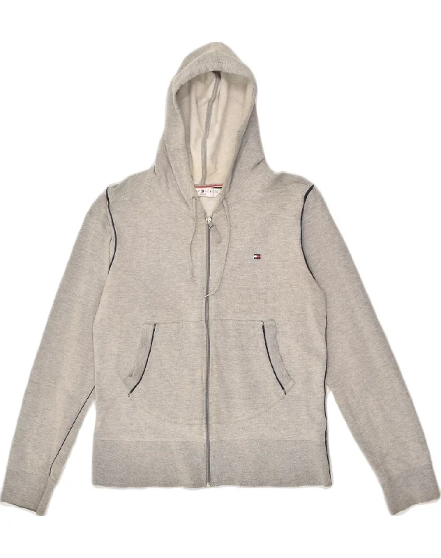 YEAR-End Clearance TOMMY HILFIGER Womens Zip Hoodie Sweater UK 14 Large Grey Cotton