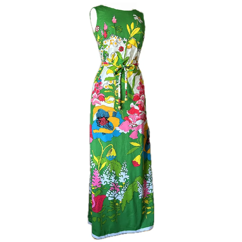 Unmissable Offer Whimsical pop-art floral late 1960s bold print maxi dress