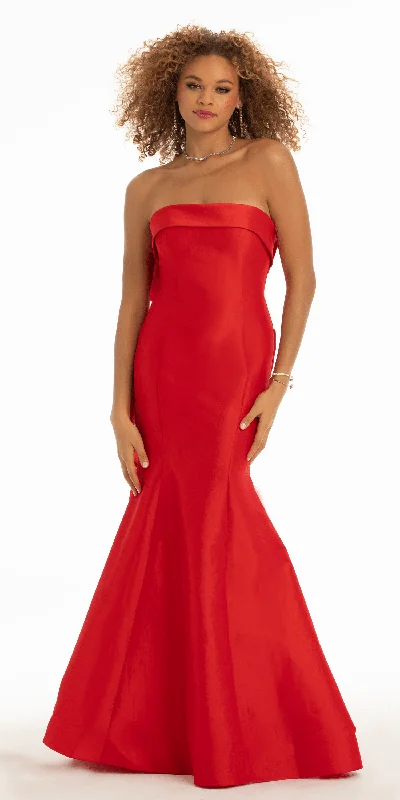 Strapless Taffeta Mermaid Dress with Back Bow Detail