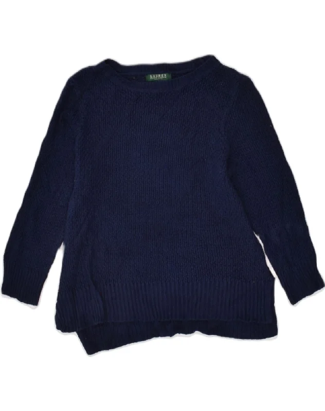 Super Deal RALPH LAUREN Womens Button Neck Jumper Sweater UK 14 Large Navy Blue