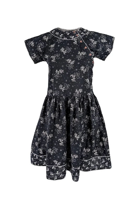 Clearance Items Kenzo Vintage Black & White Asian Floral Drop Waist Dress, 1980s