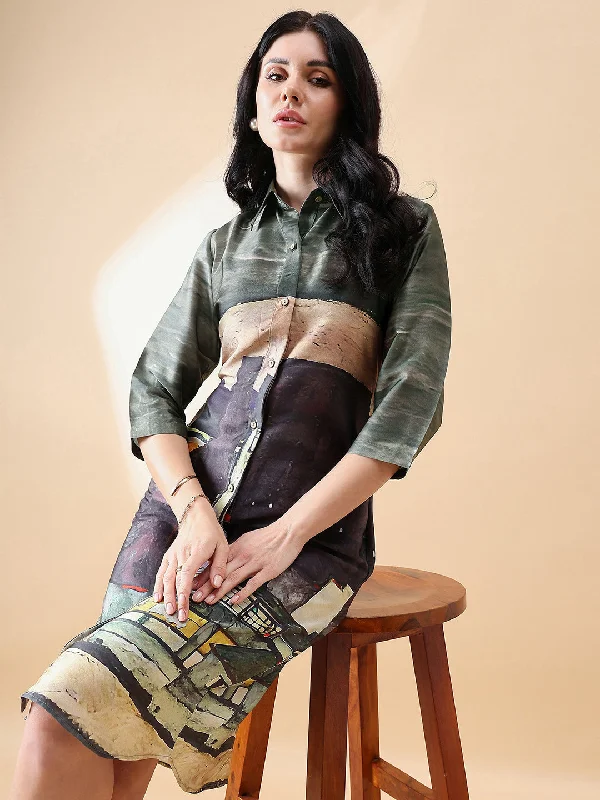Can't Miss Printed Shirt Dress - Green