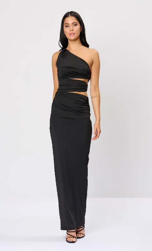 Special Promotion Black Ring Detail Cutout Maxi Dress