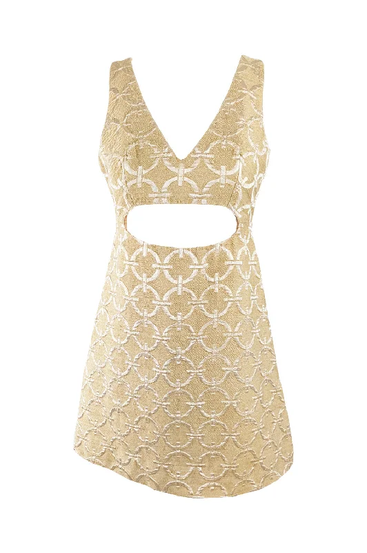 Reduced Prices Peter Collins Vintage Gold Brocade Space Age Cut Out Dress, 1960s