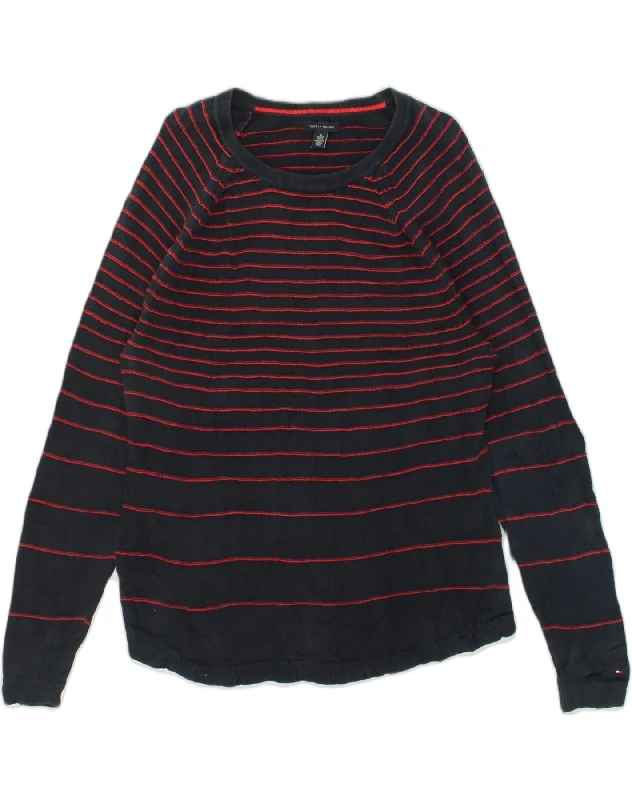 Deep Discounts TOMMY HILFIGER Womens Crew Neck Jumper Sweater UK 18 XL Navy Blue Striped