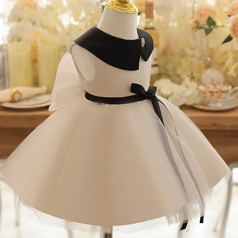 Deal Mania Baby Girl White Sleeveless Elegant Birthday Party Formal Dress Toddler Prom Dress
