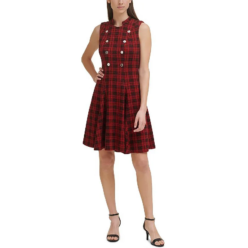 Tommy Hilfiger Womens Plaid Above Knee Fit & Flare Dress