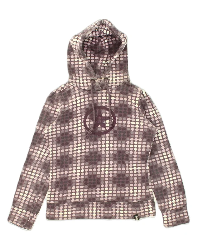 Closeout CONVERSE Womens Graphic Hoodie Jumper UK 6 XS Purple Spotted Cotton
