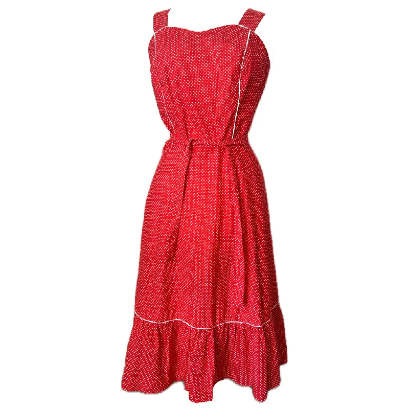 Grand Opening Sale Strawberry red and white polkadot cotton 1970s belted sun dress