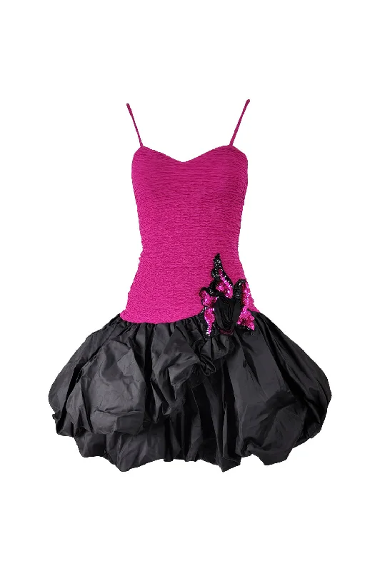 Flash Deals Dave & Johnny Vintage 80s Crinkled Puffball Skirt Dress, 1980s