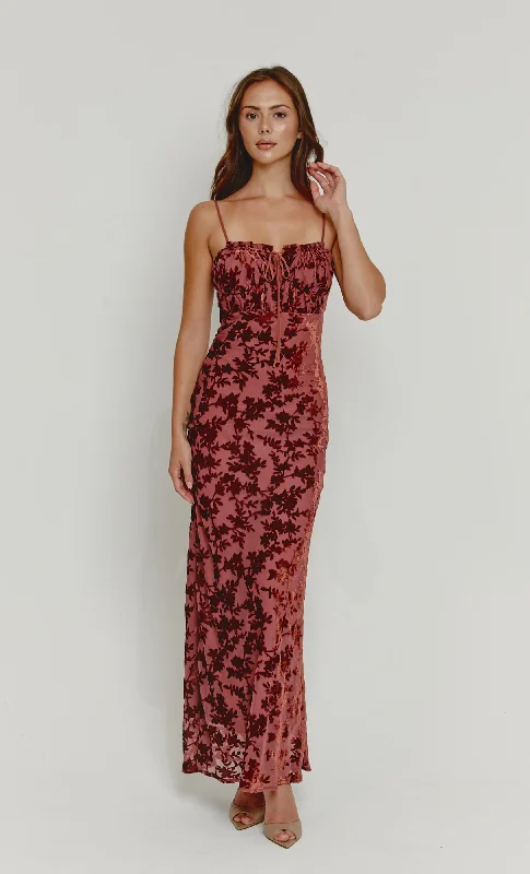 Price Drop Mauve Devore Tie Front Maxi Dress
