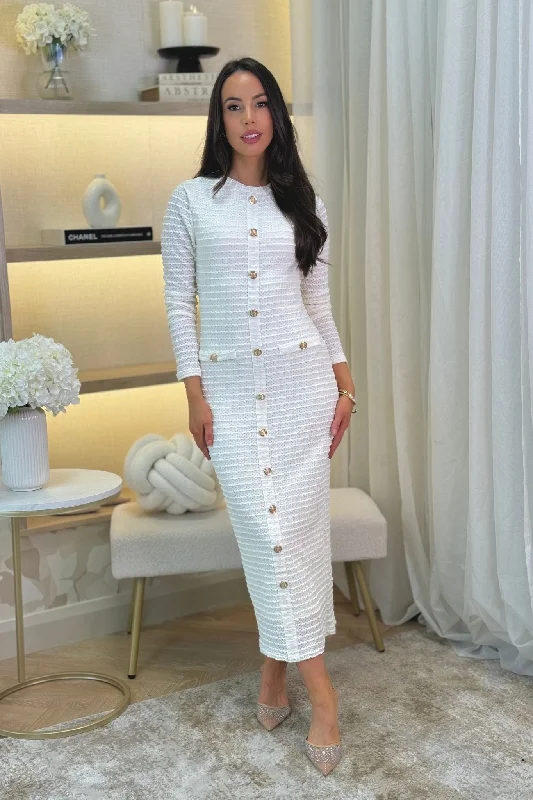 Deep Discounts Kate Textured Button Front Dress In White