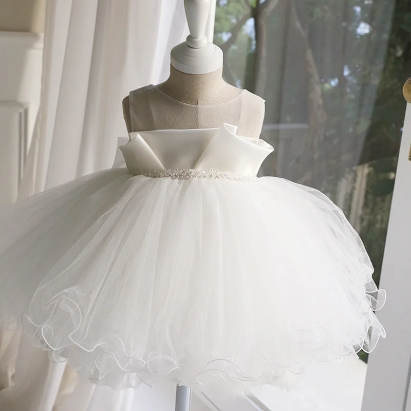 Major Savings Flower Girl Dresses Baby Girl Summer White Bow Sleeveless Round Neck Puffy Formal Dresses