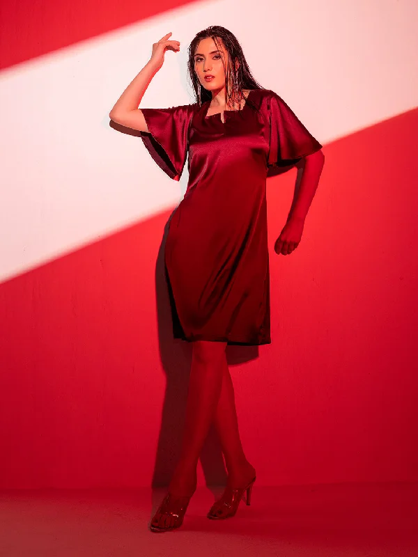 Extra Savings Satin Stretch A line Party Dress - Wine