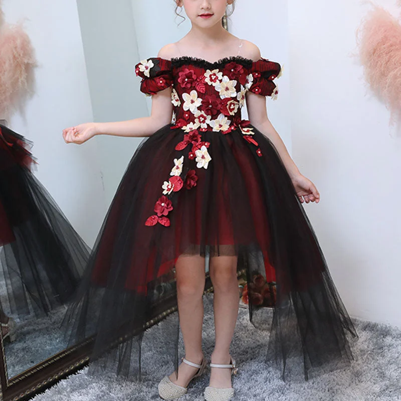 Value Deals Flower Girl Dress Little Girl Summer Strapless Off-shoulder Floral Embroidery Pageant Princess Dress