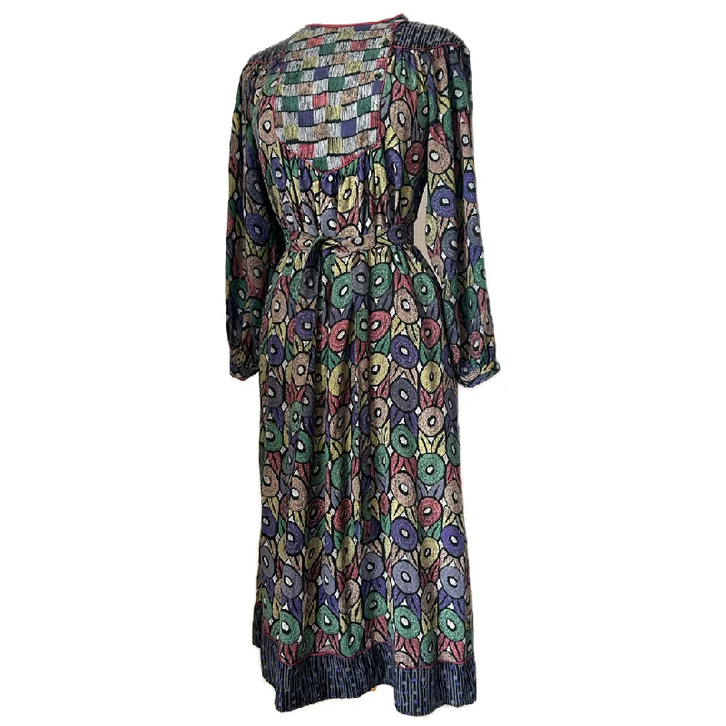 Flash Deals Phool arts and crafts floral rayon belted 1970s dress