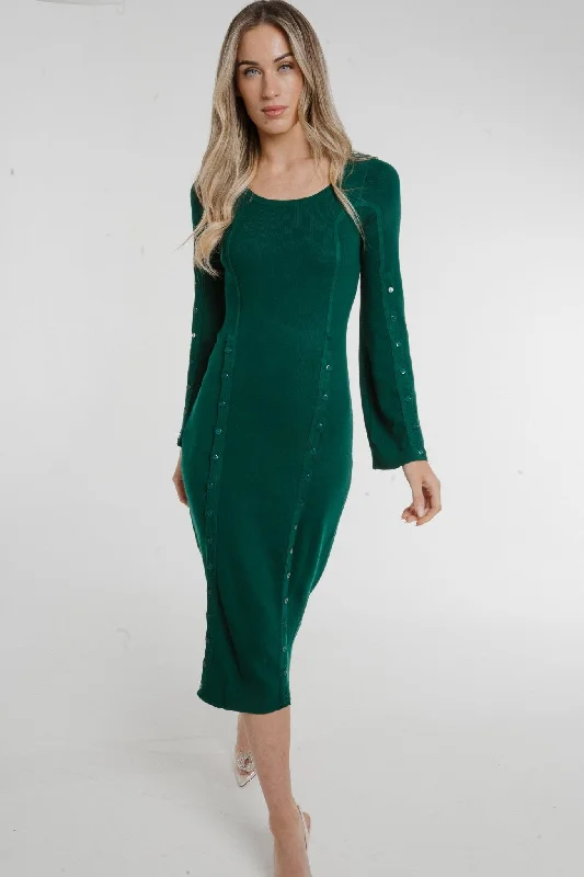 Crazy Deals Holly Button Detail Knit Midi Dress In Green