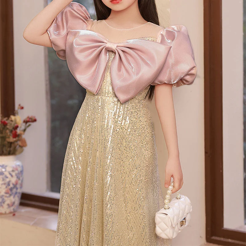 Amazing Deals Toddler Ball Gowns Girl Summer Big Bow Sequin Party Princess Pageant Dress