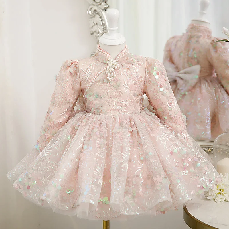 Year-End Sale Toddler Ball Gowns Baby Girl Birthday Party Sequin Bow Cake Dress