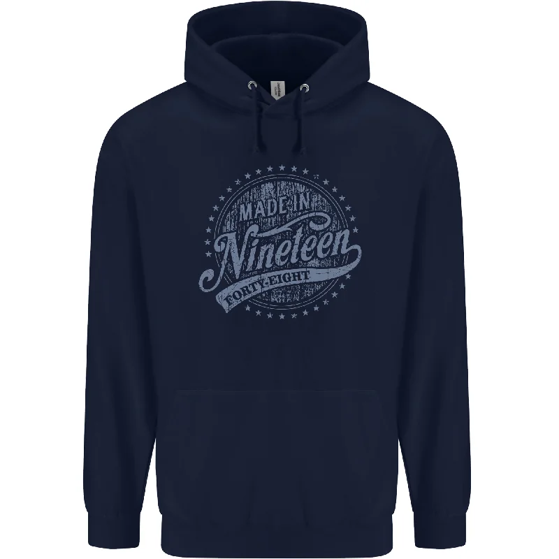 Don't Miss Distressed 76th Birthday Made In 1948 Mens 80% Cotton Hoodie Navy Blue