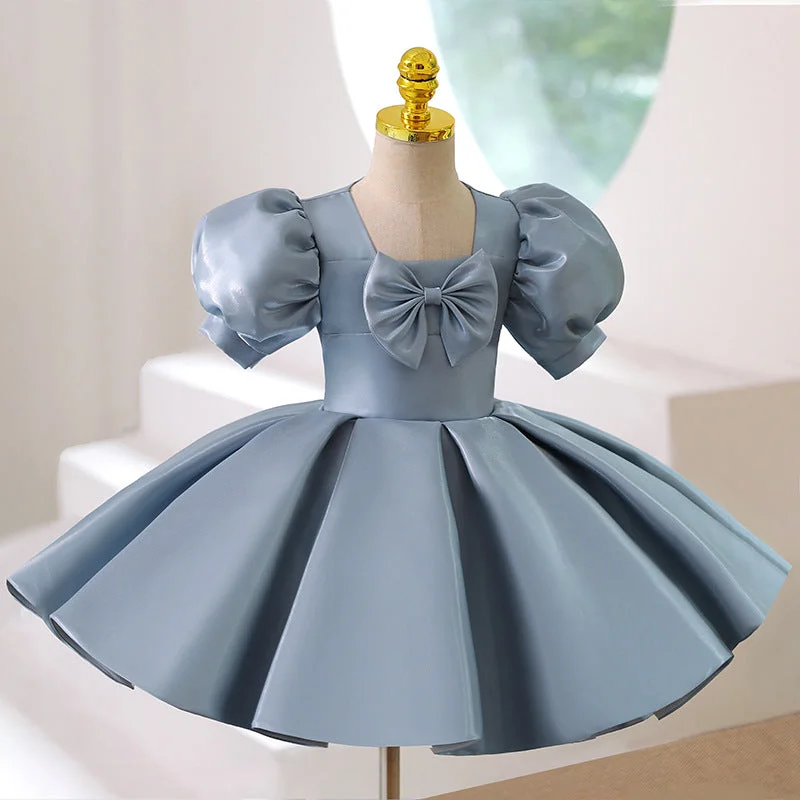 Bargain Prices Toddler Prom Dress Girl Summer Vintage Blue Bow Birthday Party Formal Dress