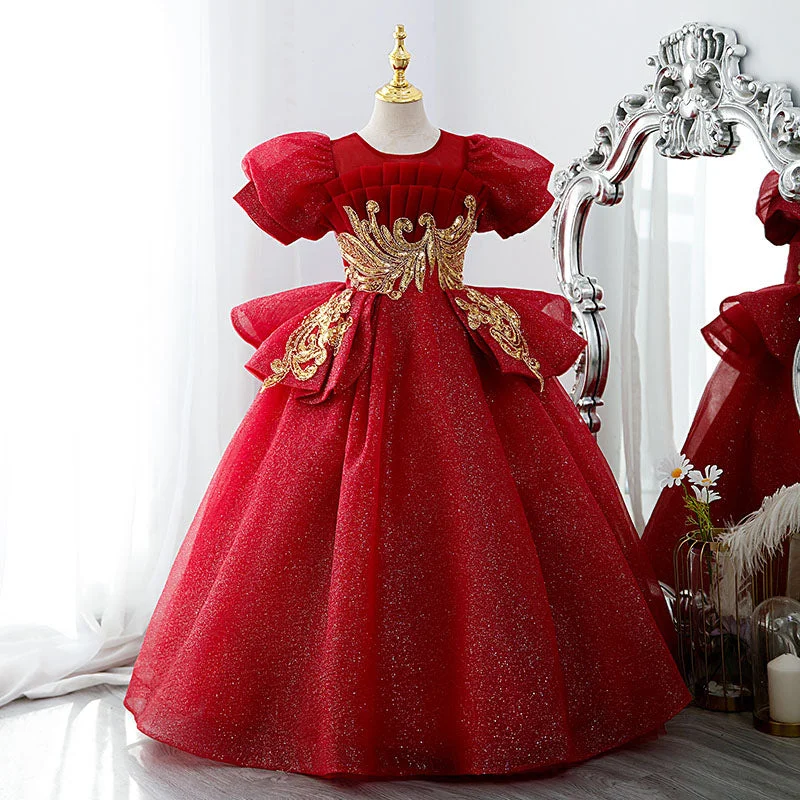 Deal of the Day Girl Christmas Dress Baby Girl First Communion Dress Girl Luxury Red Embroidery Wedding Party Princess Dress