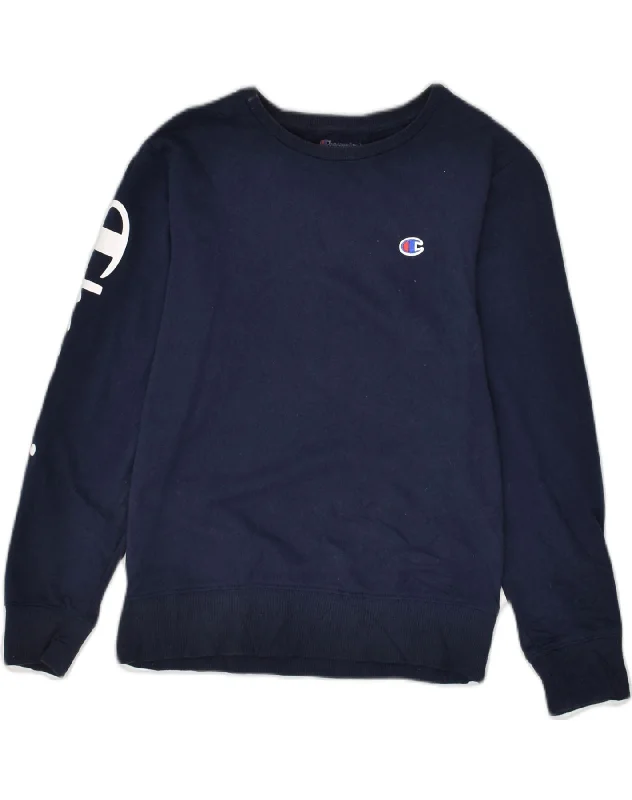 Can't Miss CHAMPION Womens Graphic Sweatshirt Jumper UK 12 Medium Navy Blue Cotton