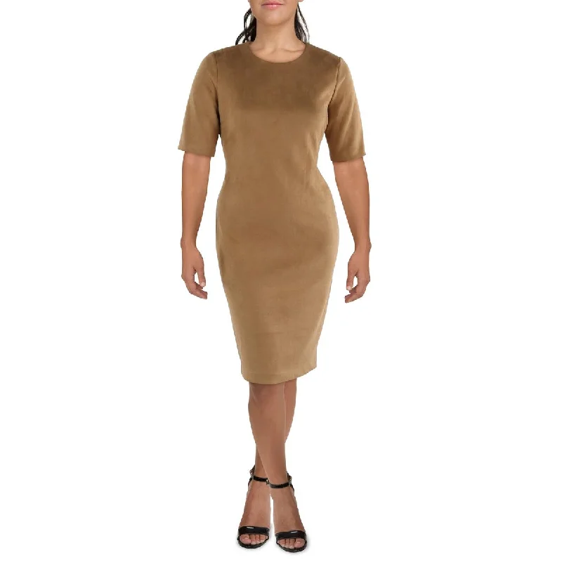 Anne Klein Womens Faux Suede Short Sleeves Sheath Dress