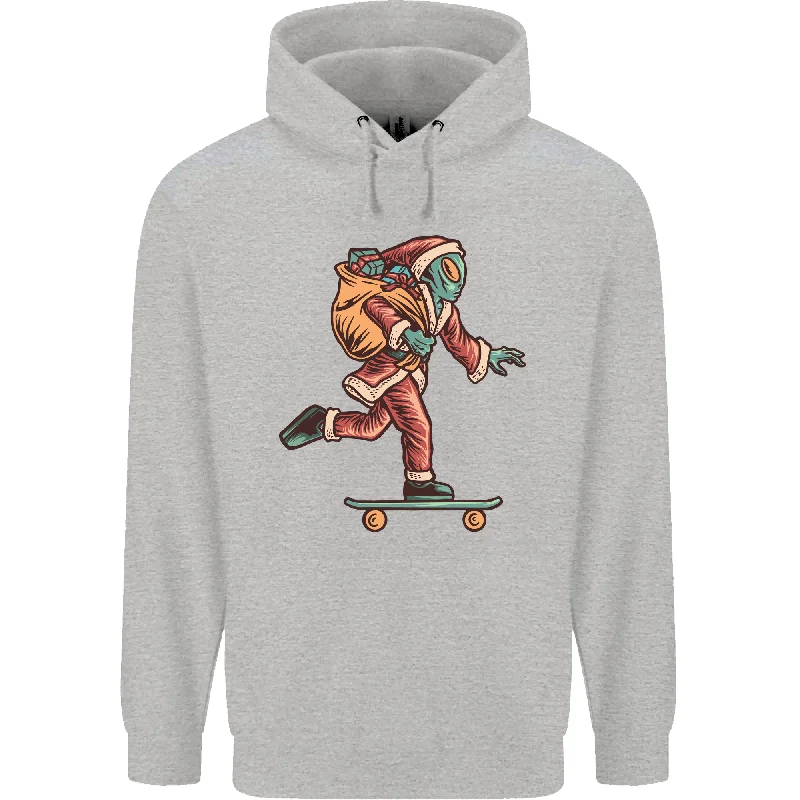 Sneak Peek Sale Funny Santa Claus Alien on a Skateboard Mens 80% Cotton Hoodie